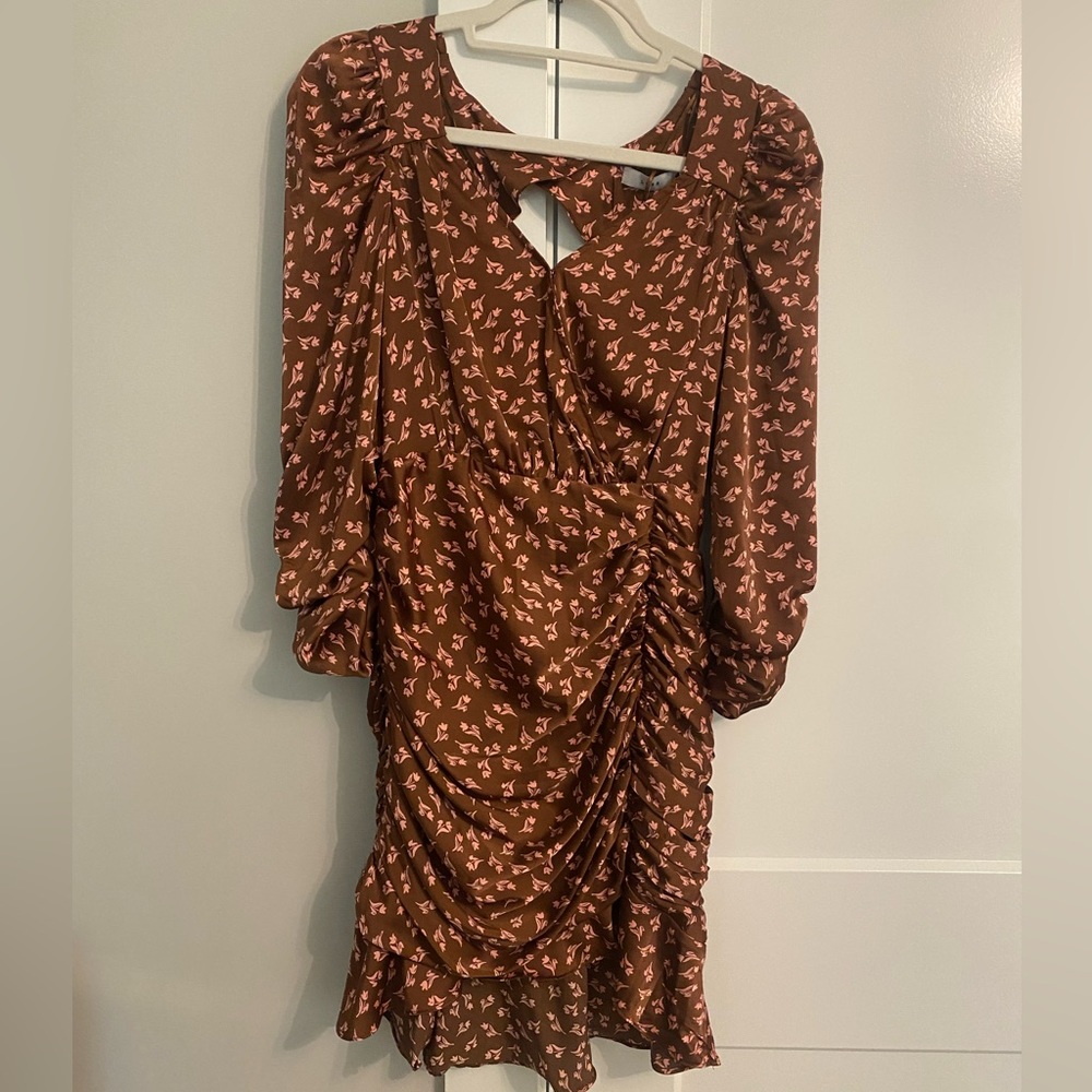 Silk brown dress with pink detail